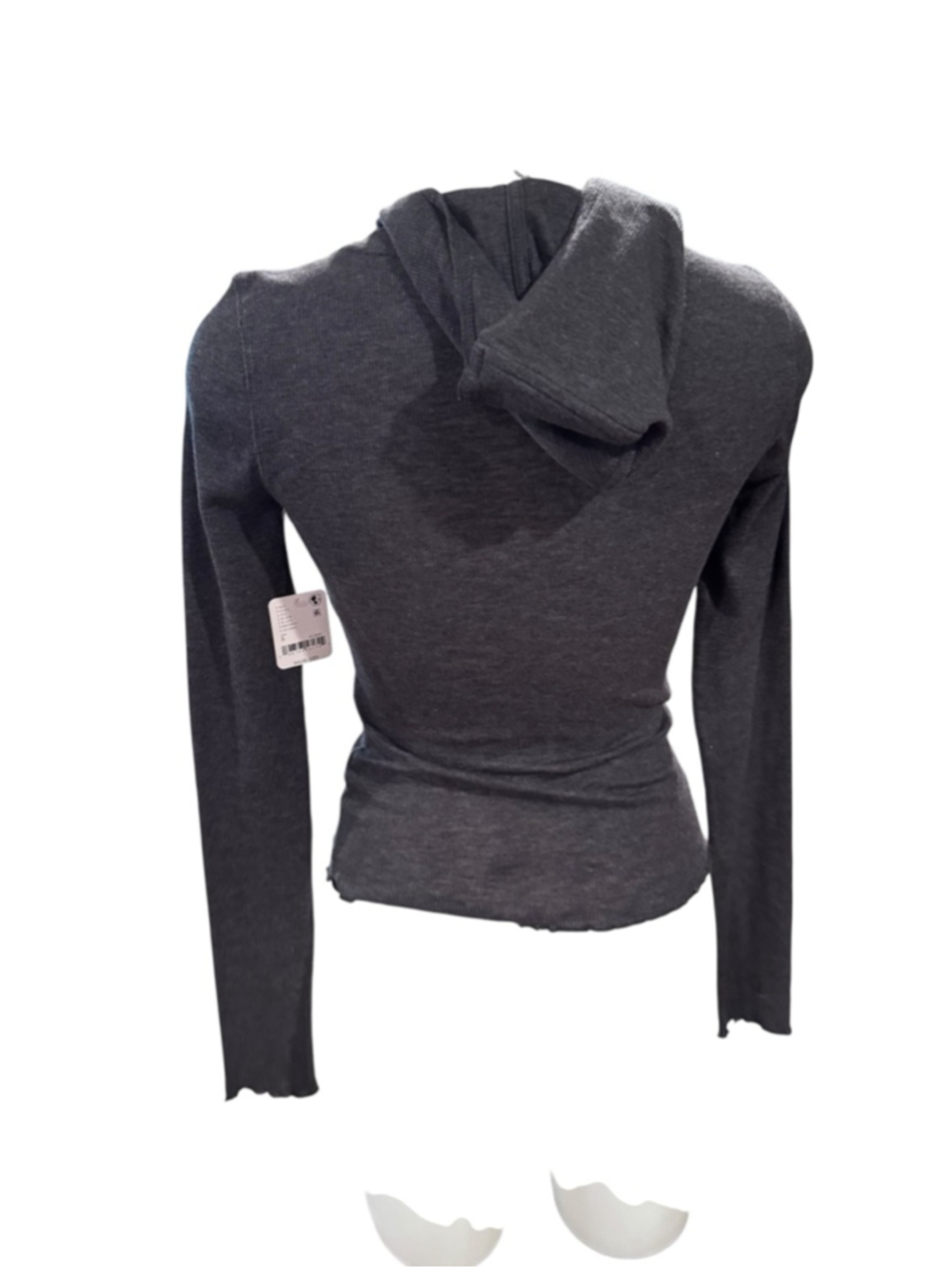 Women's Free People Black Ribbed Hoodie Sweatshirt Size S q6 - Picture 2 of 3